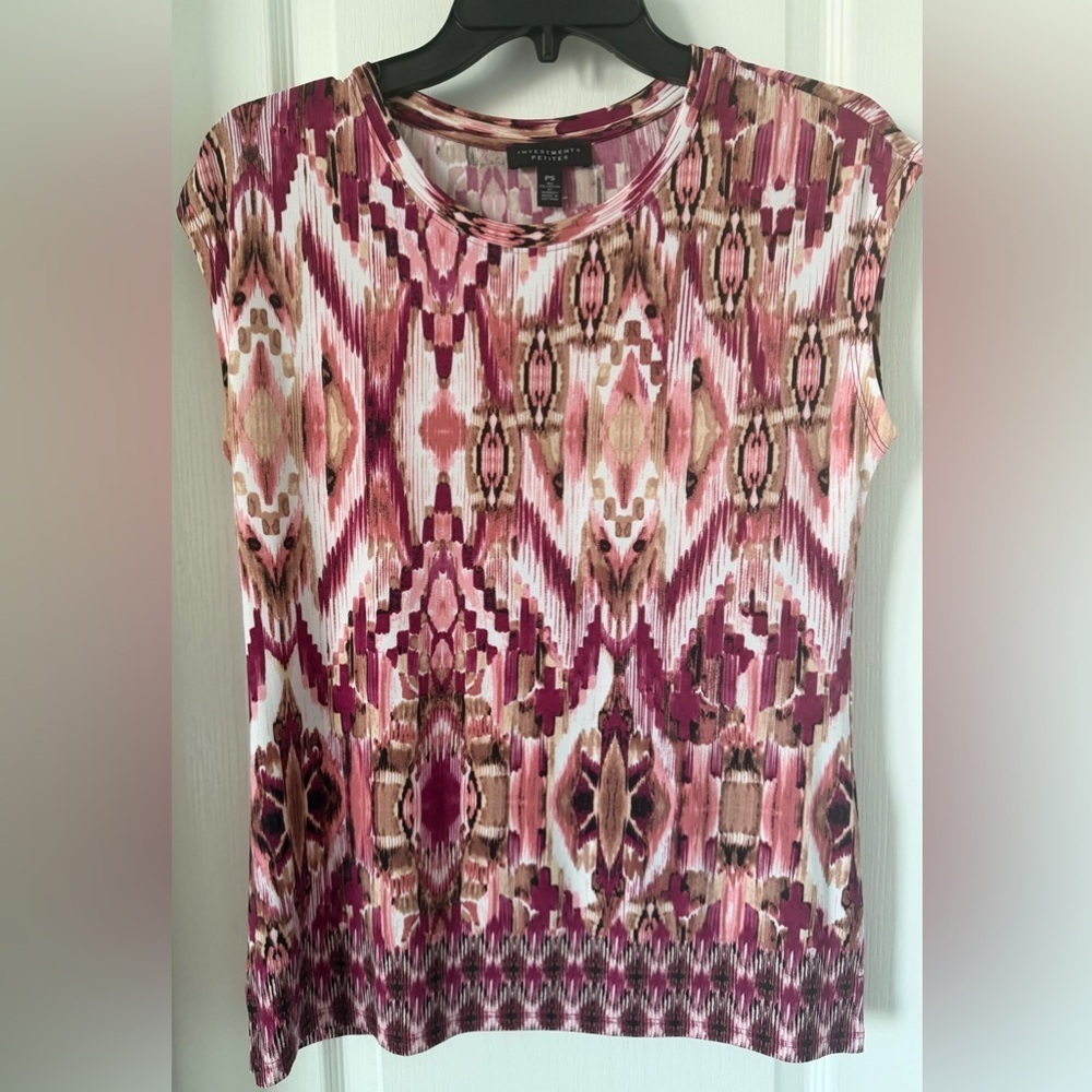 Investments Petite Multicolor Tribal Print cap sleeve Top